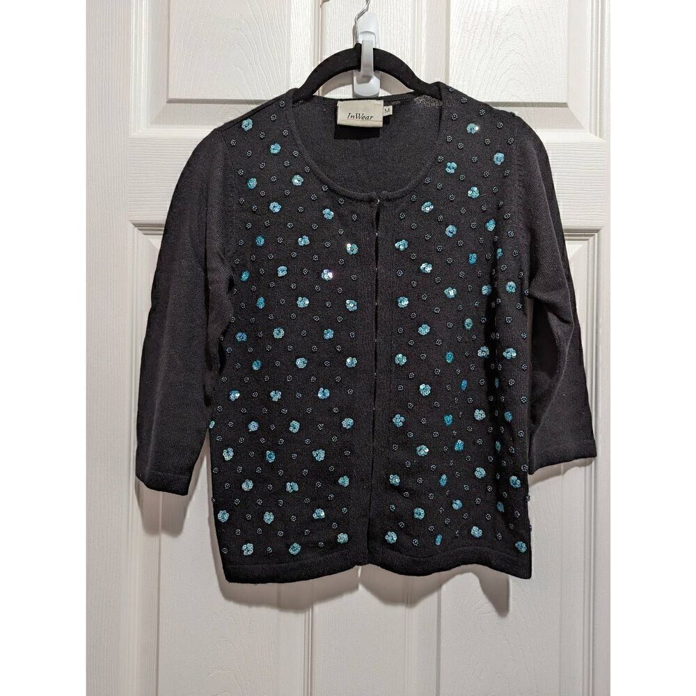 InWear black beaded 3/4 sleeve cardigan Medium